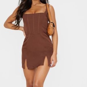 Pretty Little Thing Brown Sleeveless Corset Bodycon Dress